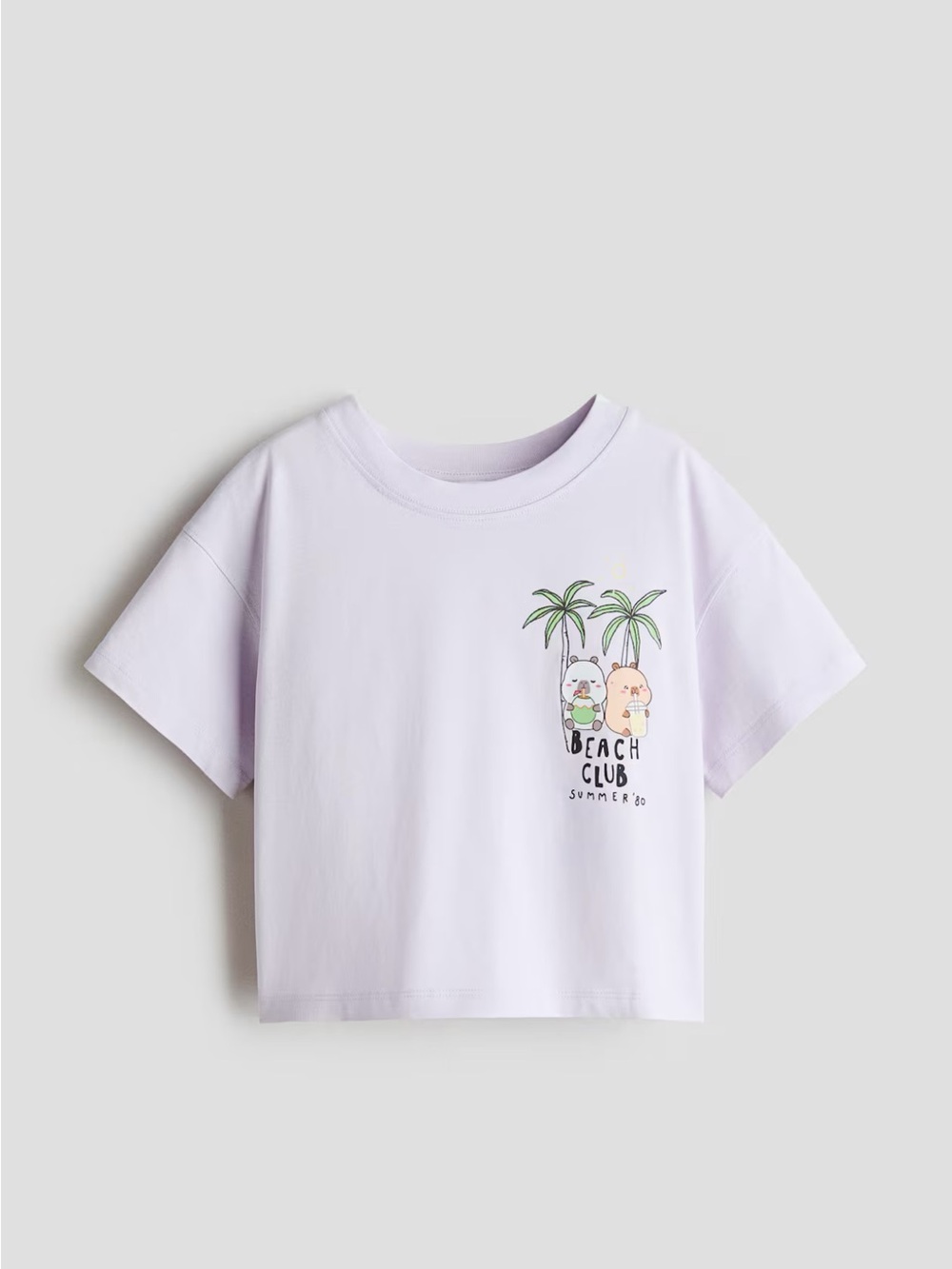 Cute Beach Club Graphic Tee for Kids - Light Lavender